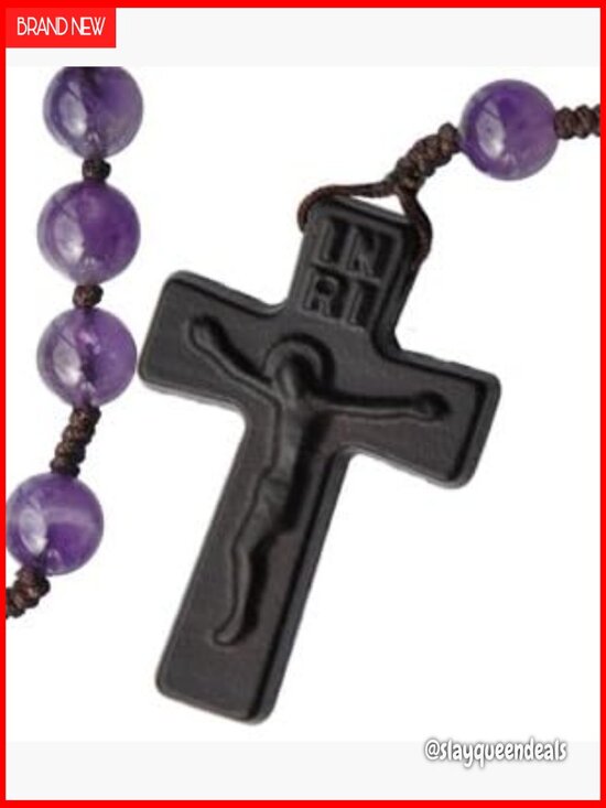 8mm Amethyst/Jujube Wood Rosary – Monks 8mm Amethyst & Jujube Wood Rosary with Laser Engraved Crucifix